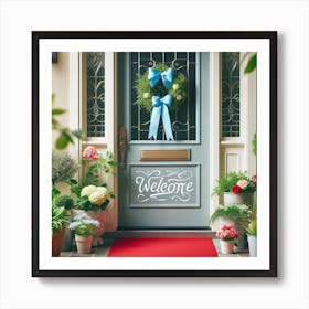 Welcome blue ribbon Art Print