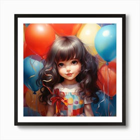 Little Girl With Balloons Art Print