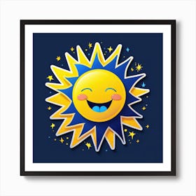 Lovely smiling sun on a blue gradient background 114 Póster