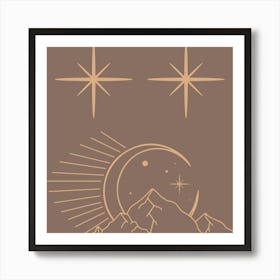 Mountains Stars Celestial Beauty Moon Reflect Modern Art Art Print