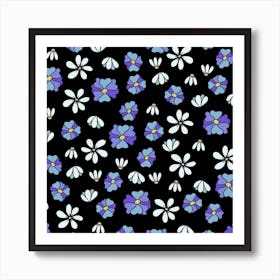 Flowers On A Black Background Art Print