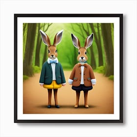 Rabbits In The Woods Art Print