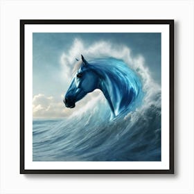 Blue Horse In The Ocean Art Print