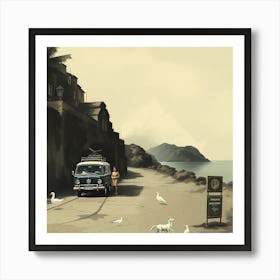 Vw Bus On The Beach Art Print