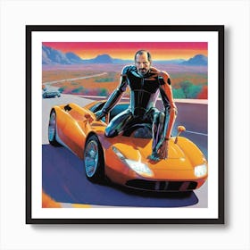 Man On A Sports Car Art Print