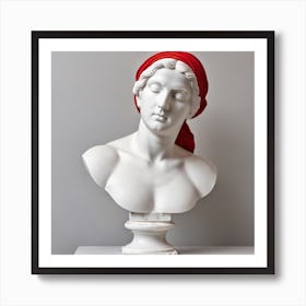 Classical bust sculpture of a figure from Greco-Roman mythology with red blindfold Art Print