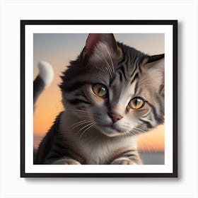 Cat At Sunset Art Print