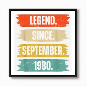 42 Years Old Gifts 42nd Birthday Legend Since September 1980 1 Art Print