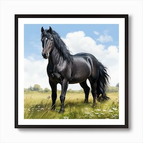 Black Stallion In A Meadow Art Print