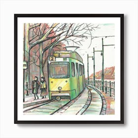 Sunny Tram Of Budapest Square Art Print
