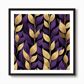 Purple And Gold Leaves Art Print