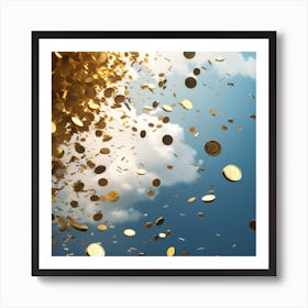 Gold Coins Falling From The Sky Art Print