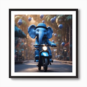 Elephant On A Motorcycle Art Print