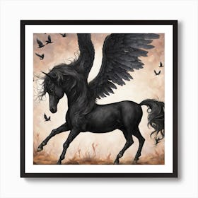 Black Horse With Wings Art Print