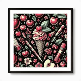 Cherry Ice Cream Art Print