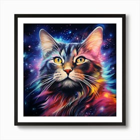 Dreamscape Cat: Neon Cosmic Tale Art Print