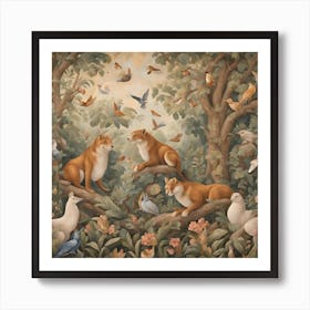 Foxes In The Forest Art Print