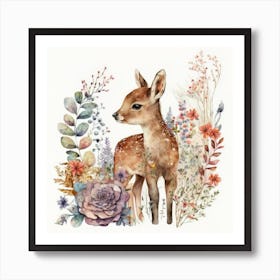 Watercolor Forest Cute Baby Deer Poster