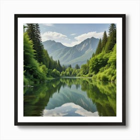 Reflection Of A River In The Mountains Art Print