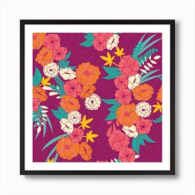 Flowers And Floral Pattern Square Art Print