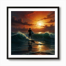 Surfer At Sunset 1 Art Print