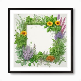 Frame With Flowers And Herbs 2 Art Print