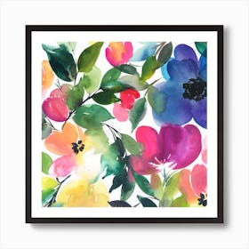 Rainbow Watercolor Flowers Art Print