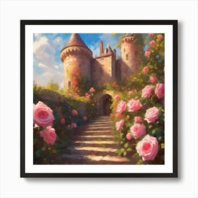 Castle Garden with Pink Roses 1 Art Print