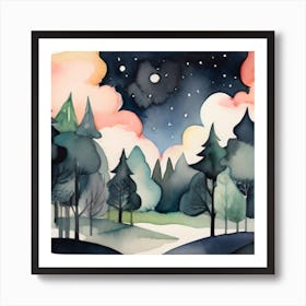 Forest At Night Art Print