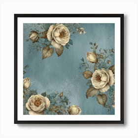 Roses On A Blue Background Art Print