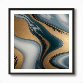 Gold And Blue Swirls 1 Art Print