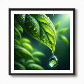 Green Leaf With Water Drop Art Print