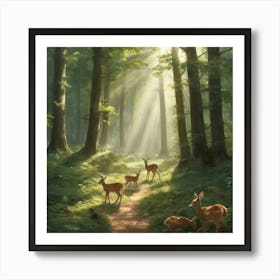 Deer In The Woods paintings art print 1 Art Print