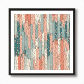 Wide Strips Dusty Teal, muted Coral, 210 Art Print