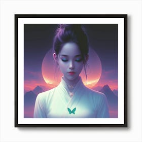 Asian Girl With Butterfly Art Print