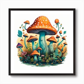 Mushrooms In The Forest 36 Art Print