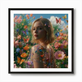 Girl In A Flower Field 3 Art Print