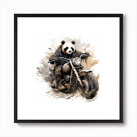 Steampunk Panda On A Harley Davidson Sketch With Ink Splash Effect 1 Art Print