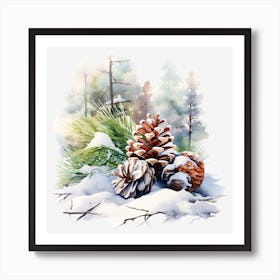 Pine Cones In The Snow 2 Art Print