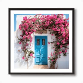 Blue Door With Bougainvillea Art Print