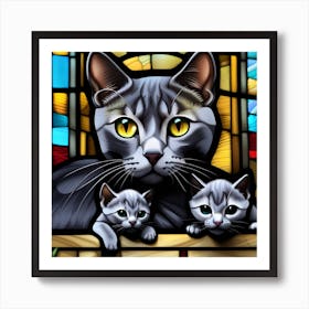 Cat, Pop Art 3D stained glass cat limited Mommy and babies edition 10/60 Art Print