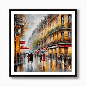 Paris Street Rainy Day Painting (18) Art Print