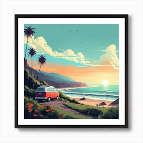 Vw Van On The Beach Art Print