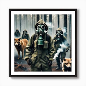 Gas Masks In The Forest 6 Art Print