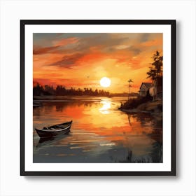 Sunset Over Peaceful Country Lake Art Print