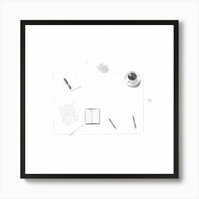 Desk With A Cup Of Coffee Art Print