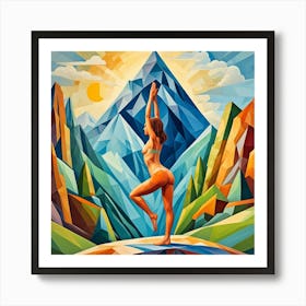 Mountain Pose Cubism Style Art Print