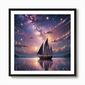 Sailboat In The Night Sky Art Print