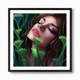 Women in a bed of Venus Flytraps Art Print