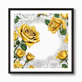 Yellow Roses On Edges As Frame With Empty Space In Centre Ultra Hd Realistic Vivid Colors Highly (1) Art Print
